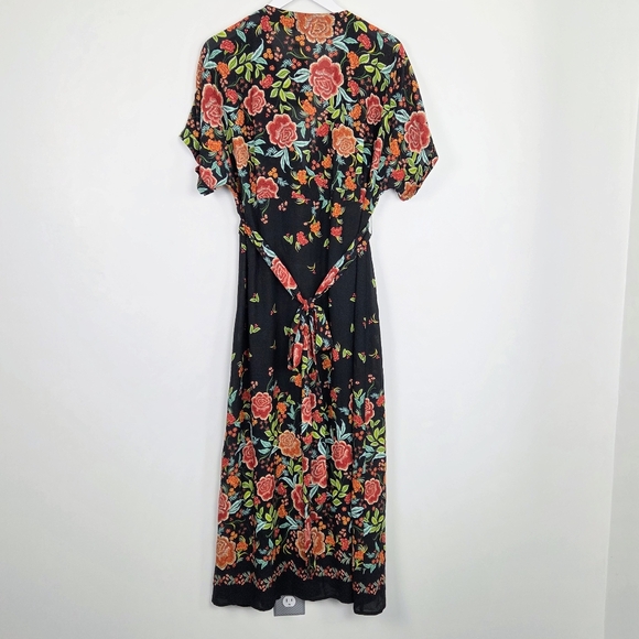 NWT ZARA Floral Print V-Neck Button-Up Short Dolman Sleeve Maxi Dress Size XL - Picture 2 of 10